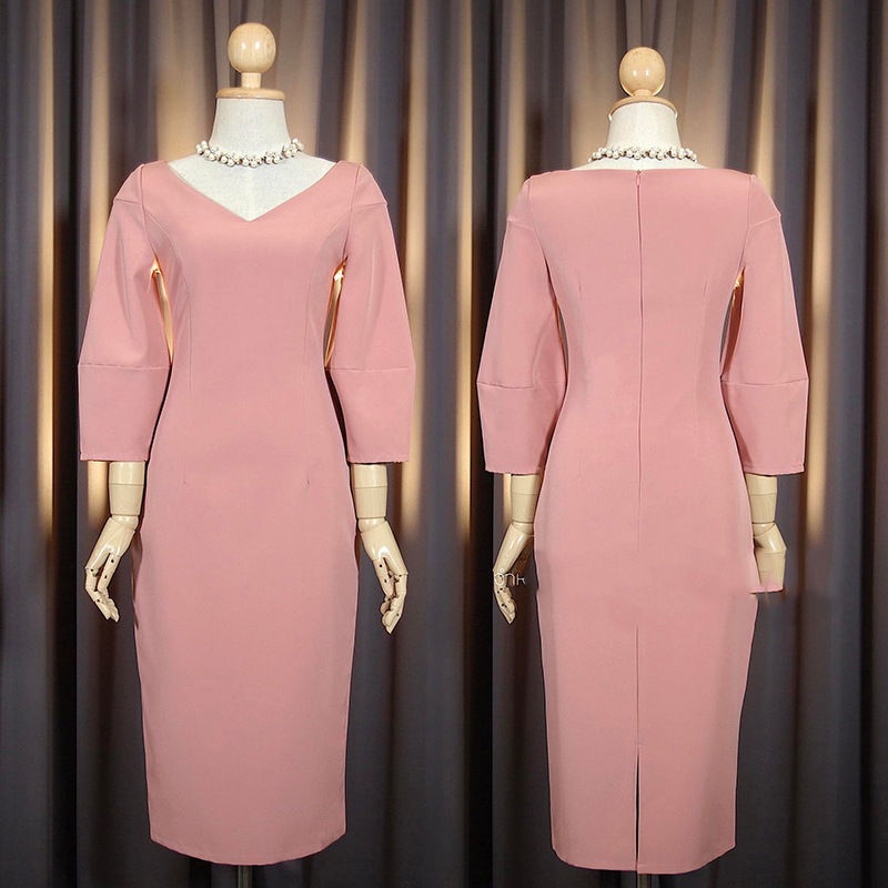 kudapy เดรสสั้นสีขาว/สีชมพูเข้ม/สีชมพูอ่อน/สีเขียวมิ้นท์/สีกรมท่า ทรงเรียบหรู ลัคชูรี่ลุคมากๆคอวี แขนศอก ใส่สบายกระโปรงสอบ ผ่าหลังเดินง่าย