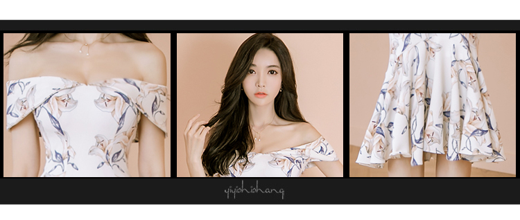 kudapy เดรสใส่ออกงาน ผ้าโพลีเอสเตอร์ผสม เนื้อดี พื้นสีขาว พิมพ์ลายดอกไม้