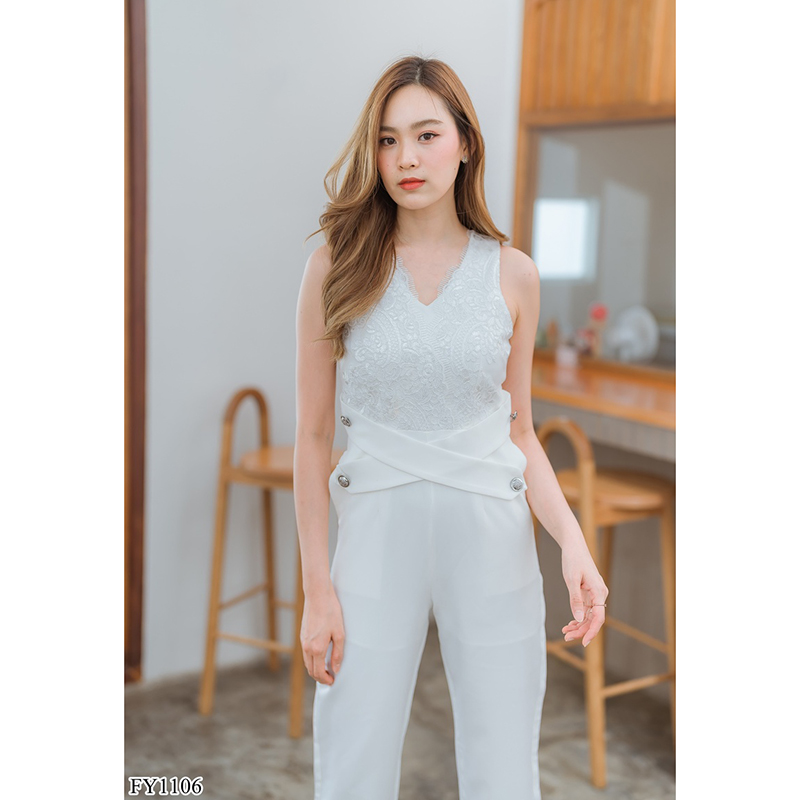 kudapy จั้มสูทสีขาว/สีชมพู/สีดำ ลูกไม้ขายาวใส่แล้วสวยดูดีน่ารักมากๆ