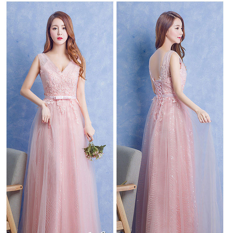 kudapy ชุดราตรียาวสีชมพู/เทา แขนกุด แต่งลายลูกไม้ ผ้าตาข่าย ข้างในปักเลื่อมสวย