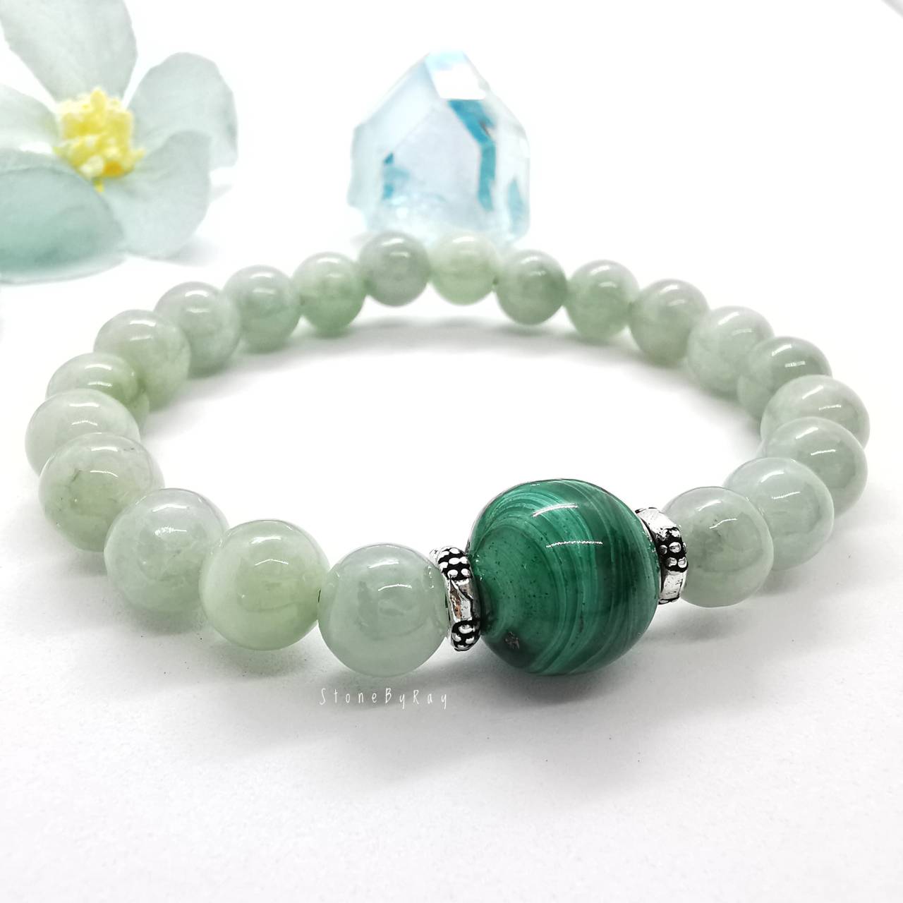 สร้อยข้อมือหยกกับหินมาลาไคต์ Jade+Malachite
