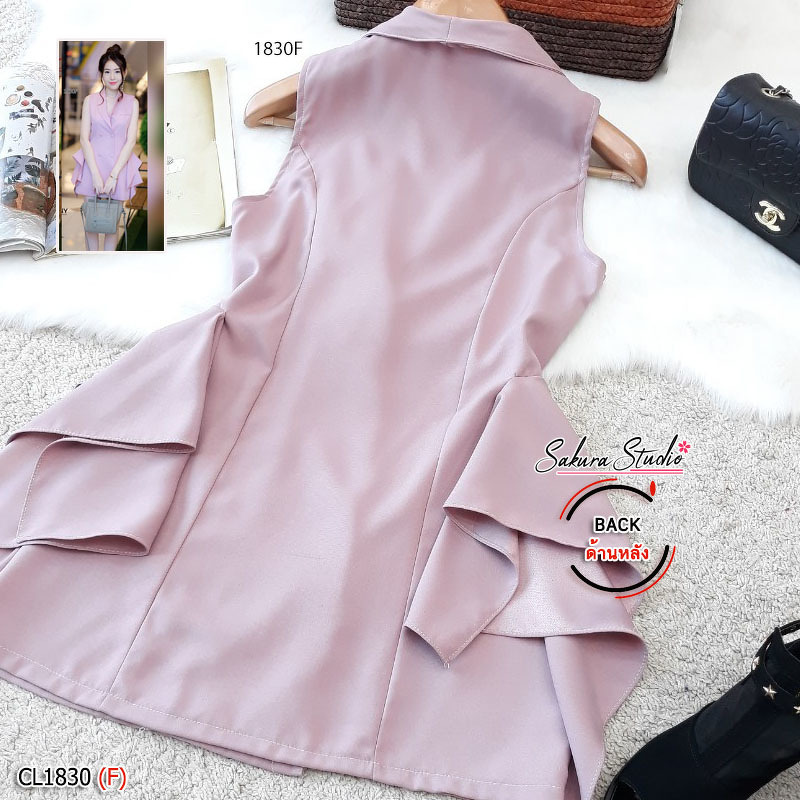 kudapy เดรสสูท แขนกุด ติดกระดุมหน้าแกะออกได้จริง งานผ้าซาร่าอย่างดี เอวไม่สม็อค ดีเทลแต่งระบาย 2 ข้าง