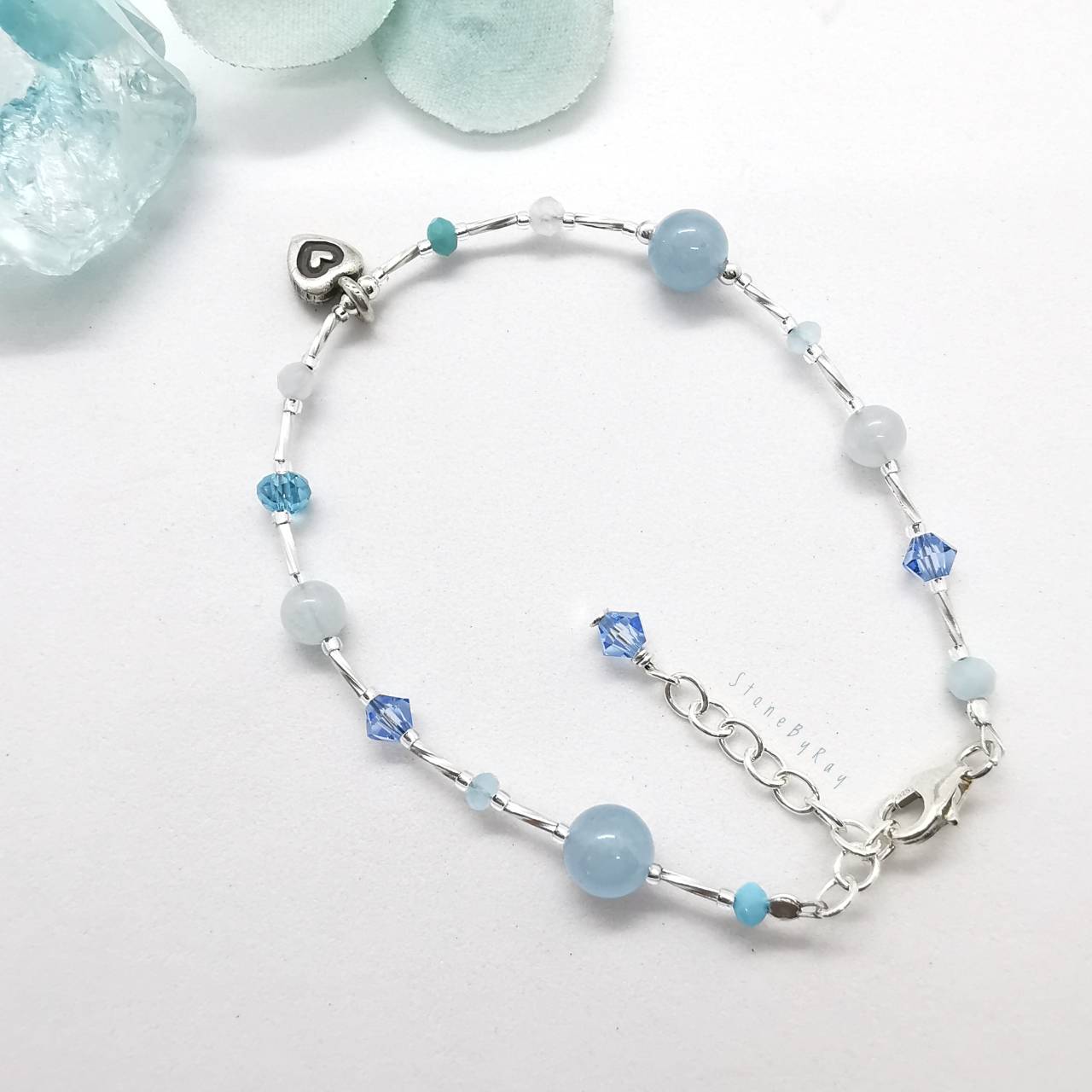 สร้อยข้อมือเงินหินอความารีน+อาเกต Aquamarine+Agate