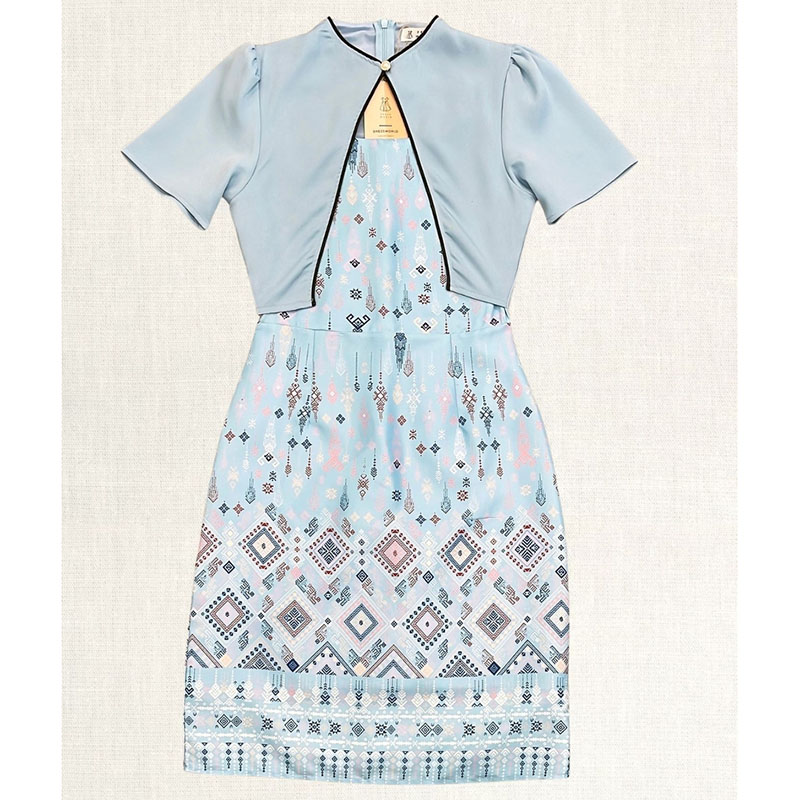 kudapy เดรสสั้นสีฟ้า/สีม่วง/สีส้มอิฐ ลายดอกแต่งกั๊กท่อนบน