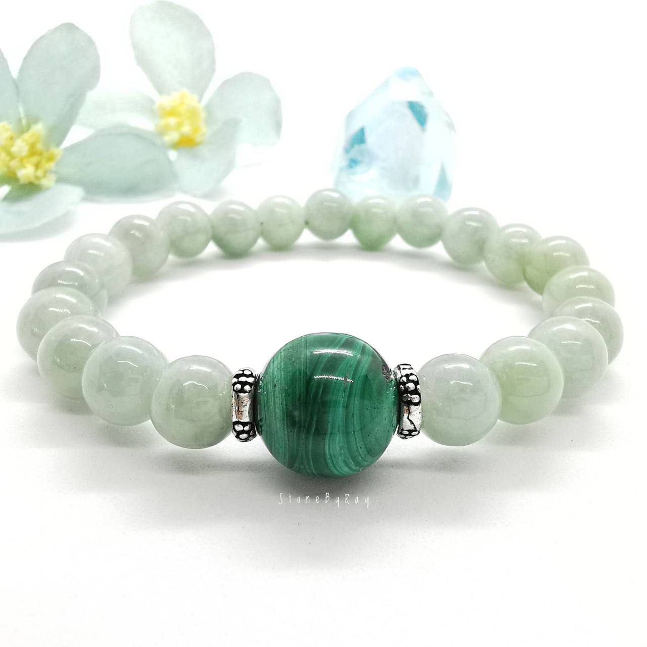 สร้อยข้อมือหยกกับหินมาลาไคต์ Jade+Malachite