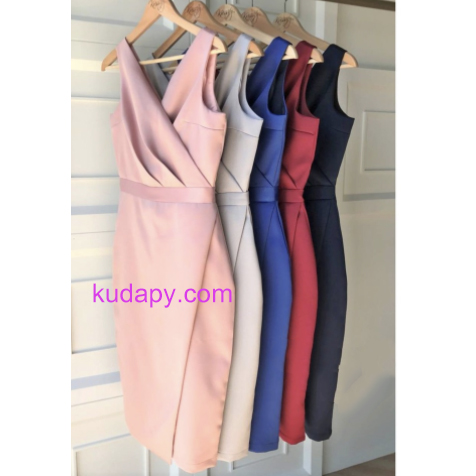 kudapy เดรสสั้นแขนกุดสีแดง,สีน้ำเงิน,สีเทา,สีกรมท่า คอวีใส่ออกงาน ผ้าซาร่าเนื้อเงา รีดอัดผ้ากาวอย่างดี