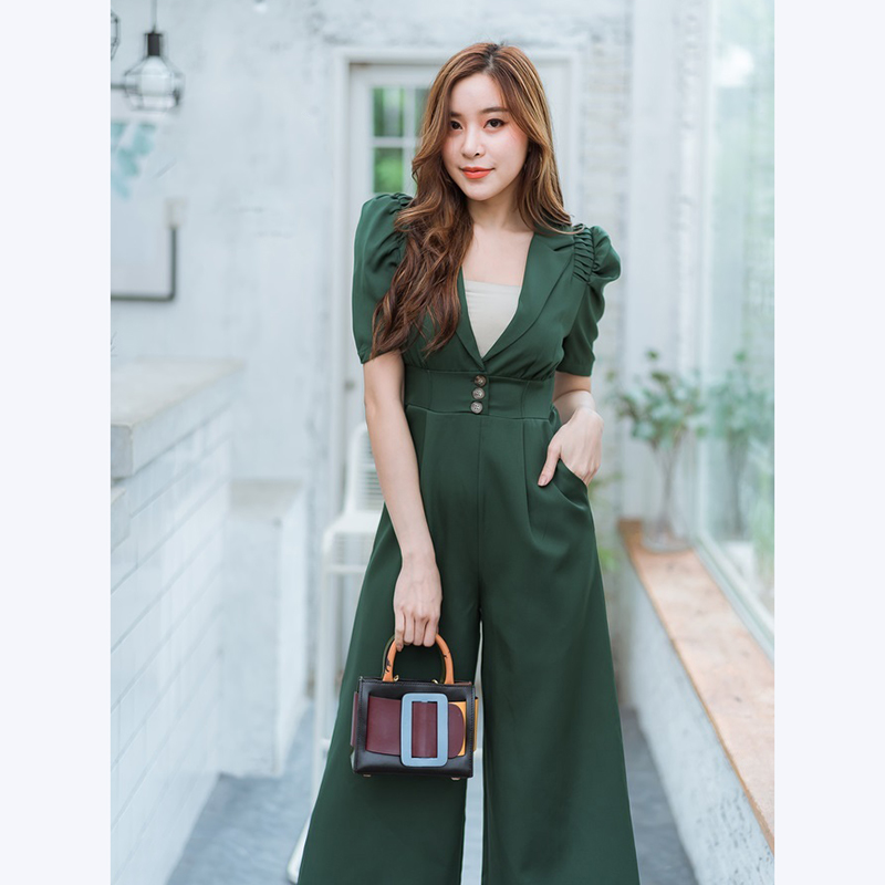 kudapy จั๊มสูทขายาวสีฟ้า,ชมพู,เขียว คอปกใส่แล้วสวยดูดีน่ารักมากๆ