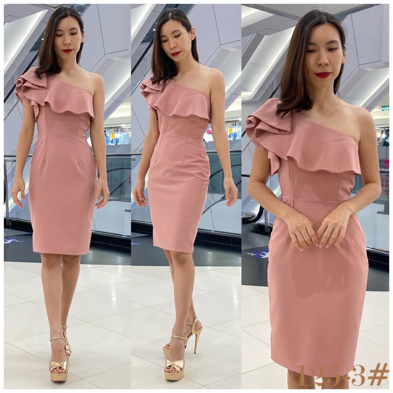kudapy เดรสสั้นสีชมพูตุ่น ส้มอิฐ ครีมเบจ กรม ขาว น้ำตาล ชมพูอ่อน ผ้าเครปหนา ทรงสอบ บ่าเฉียง ระบายบ่า สองชั้น ซิปข้าง ผ่าหลัง