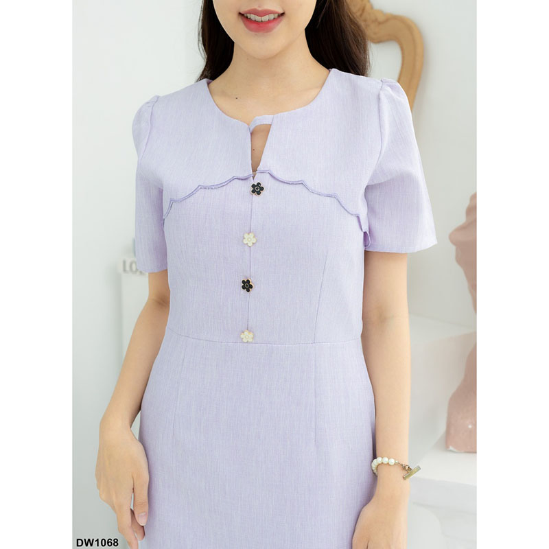 kudapy เดรสสั้นสีชมพู/สีเหลือง/สีม่วง ทำงานสีมินิมอล ใส่สบาย งานซิปหลัง สามารถใส่ได้ใน Everyday Look น้า