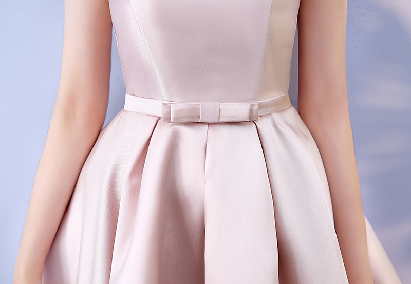 Mini Dress ชุดราตรีสั้นทรงปาดไหล่กระโปรงบานสีชมพู