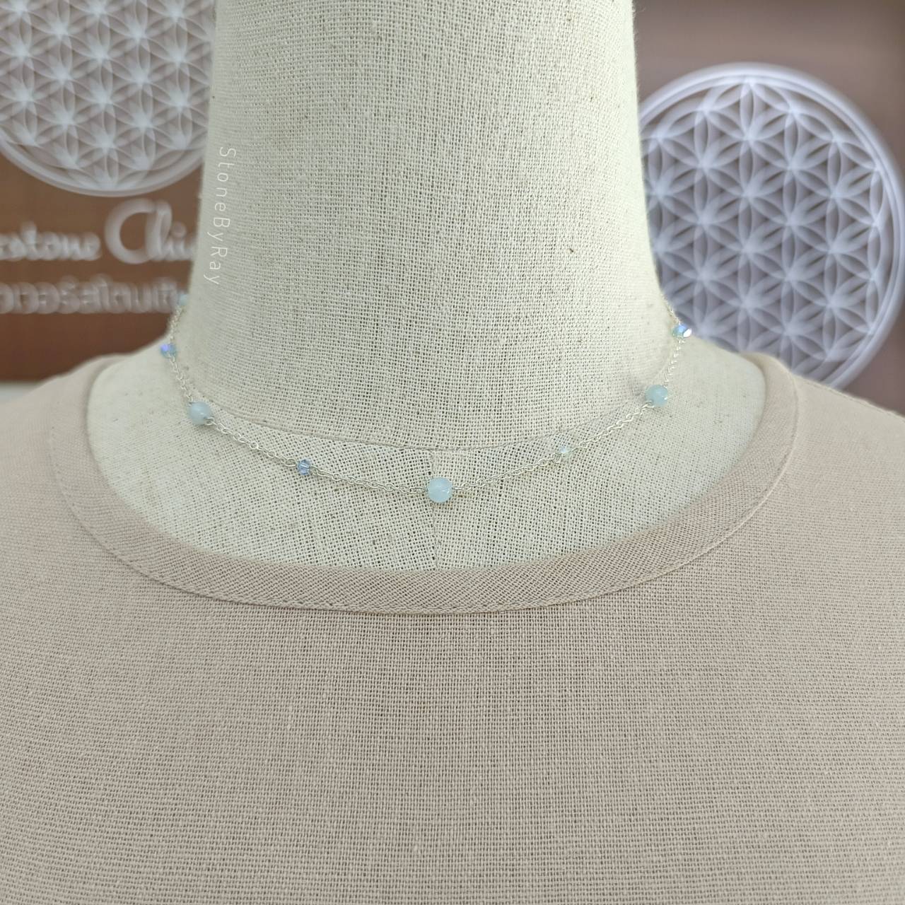 Setสร้อยคอเงินหินอความารีน Aquamarine