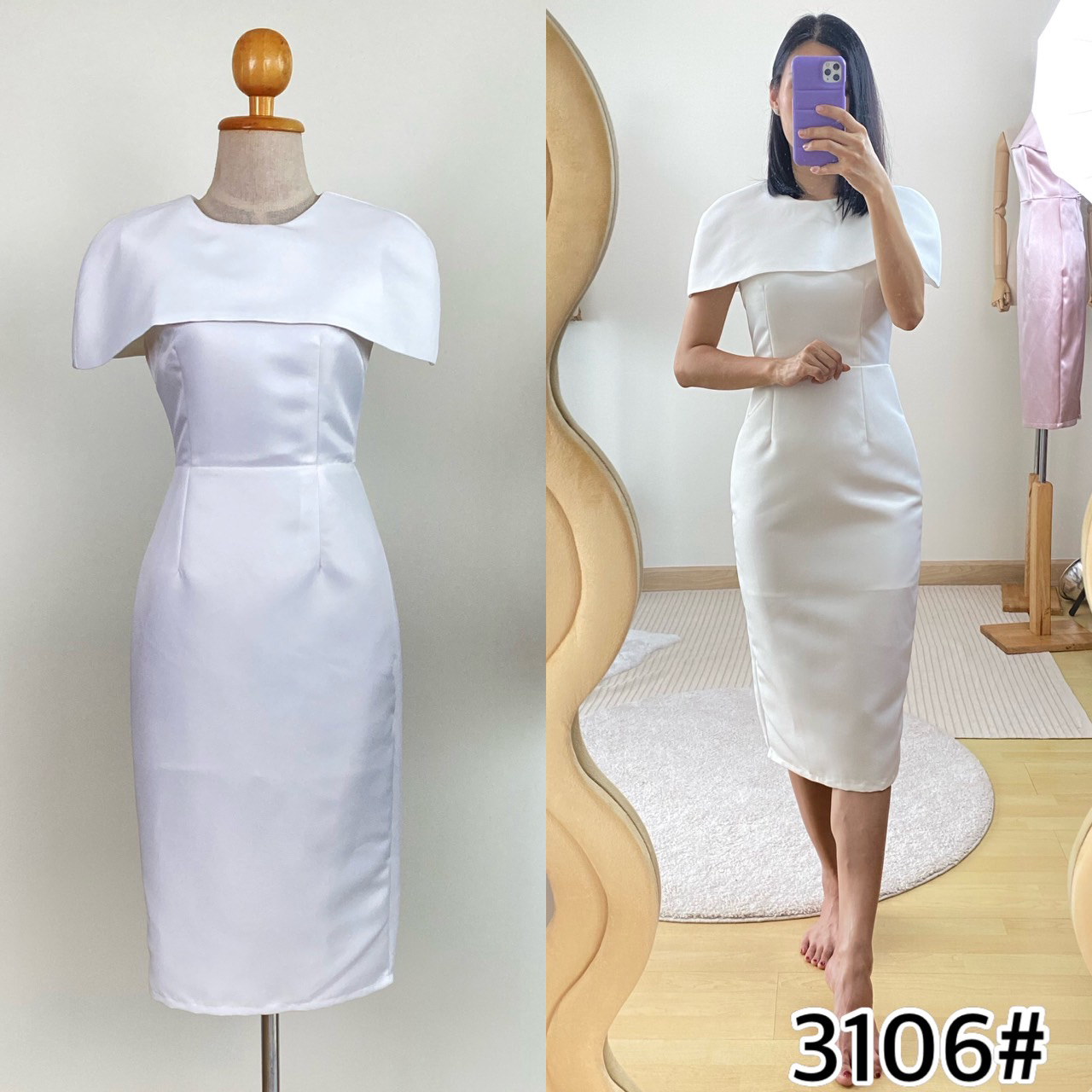 kudapy เดรสทรงสอบเข้ารูป ปกคลุมบ่า ไหล่ตั้งเล็กน้อย กระโปรงสอบ ผ่าหลัง