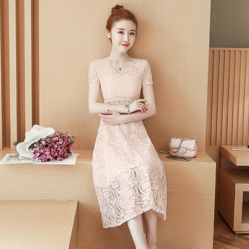 kudapy เดรสสั้นสีม่วง/สีแอปริคอท ลูกไม้คอหยัก สีหวาน แต่งซีทรูลูกไม้ถักช่วงเอว มีซิปซ่อนด้านหลัง มีซับใน ใส่ออกงานได้