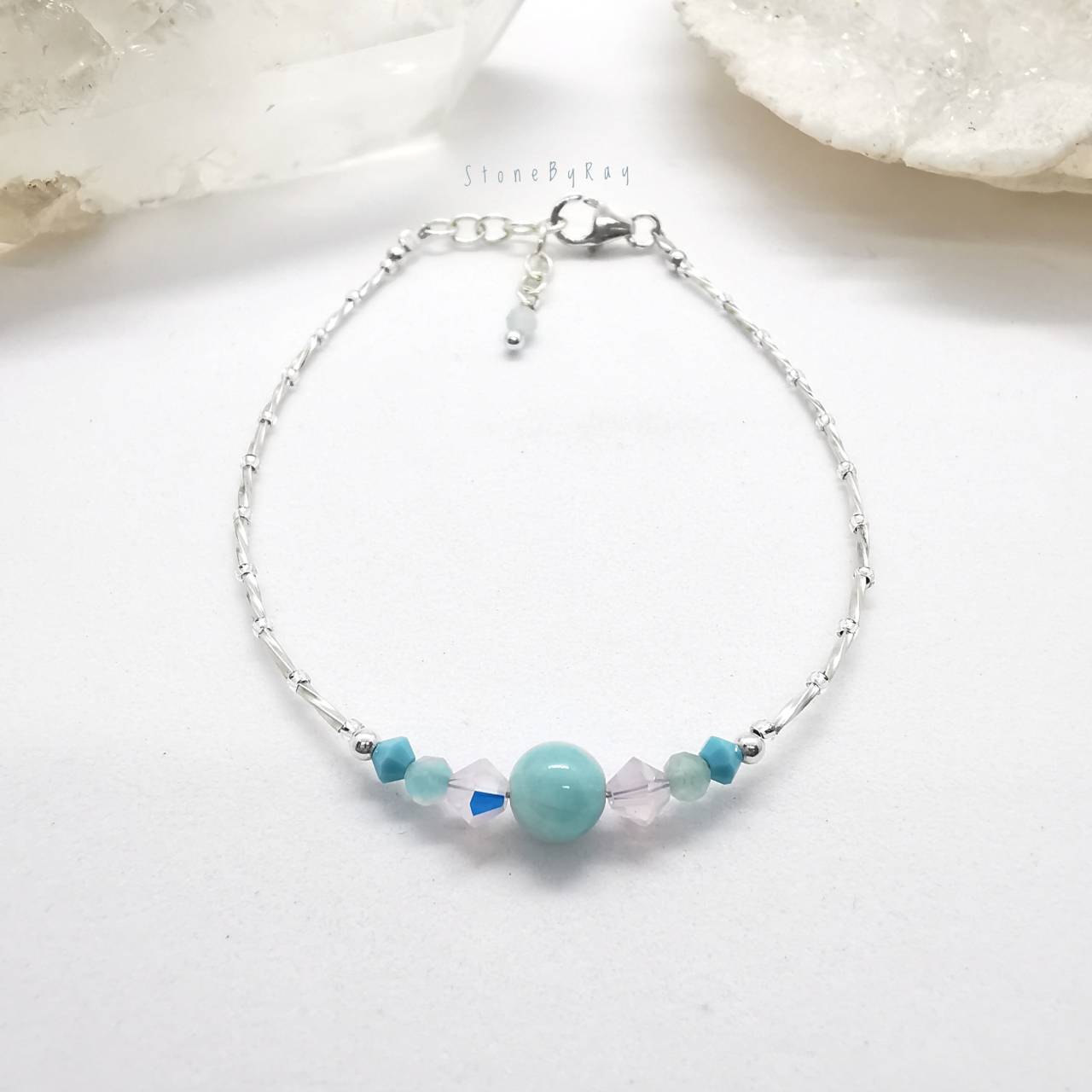 สร้อยข้อมือเงินหินอมาโซไนท์ Amazonite