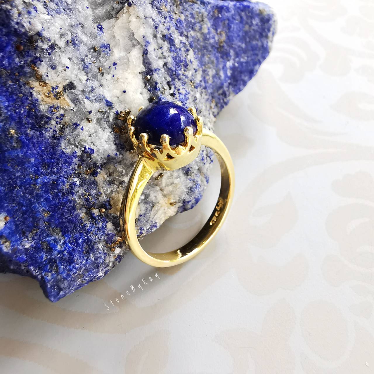 แหวนเงินชุบทองหินลาพิสลาซูลี Lapis Lazuli