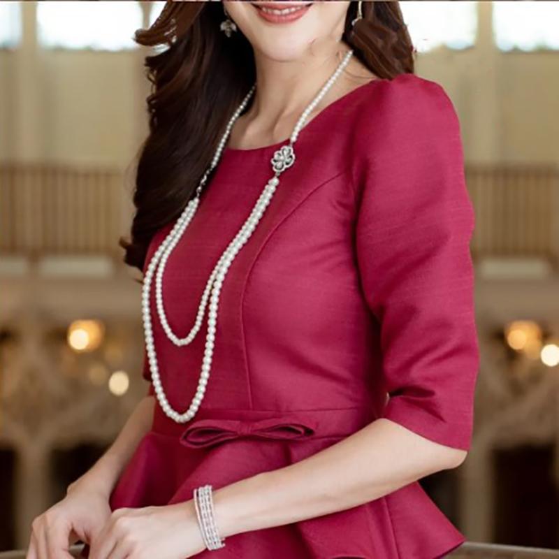 Kudapy เสื้อผ้าไหม สีม่วง สีเขียว สีเหลือง สีแดง คอกลม แขน 4 ส่วน เสื้อผ้าผู้หญิง เสื้อผ้าไหมผู้หญิง ชุดไทยประยุกต์ สวมใส่สบาย ดีไซค์สวยหรู สินค้าคุณภาพ