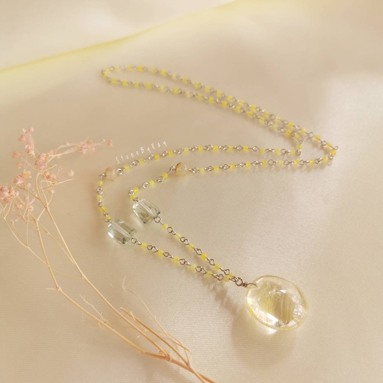 สร้อยคอเงินจี้อาเกต+จี้ไหมทอง