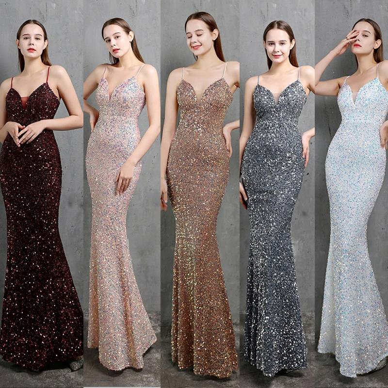 kudapy เดรสยาวสีเทาเข้ม/สีเบจทอง/สีแดงเบอร์กันดี/สีชมพู/สีขาว ออกงาน สายเดี่ยวเนื้อผ้าปักเลื่อมเกล็ดทั้งตัว เนื้อผ้ายืดเข้ารูปตามตัวใส่สวย เรียบหรู