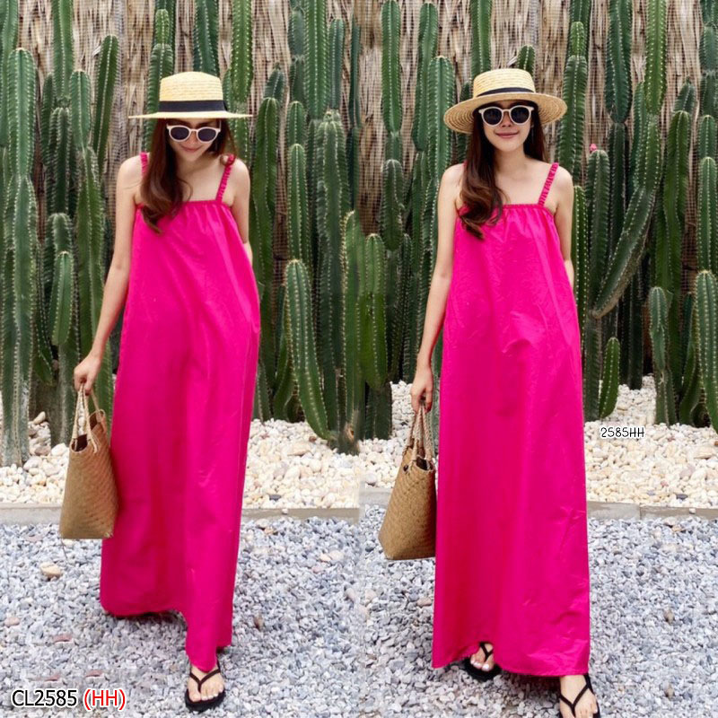 kudapy เดรสยาวสีขาว,ดำ,ชมพู สายเดี่ยว ผ้าคอตตอนเต็มตัว ชุดนี้ใช้ผ้าจัดเต็มมาก ใส่ทิ้งตัวพริ้วสวย