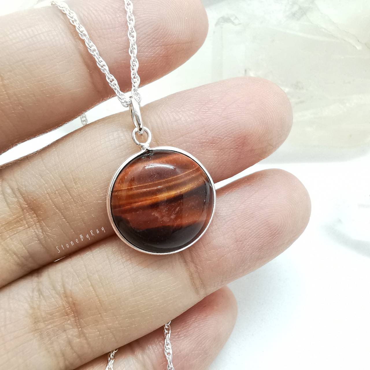 สร้อยคอเงินจี้หินตาเสือสีแดง Red Tiger's eye