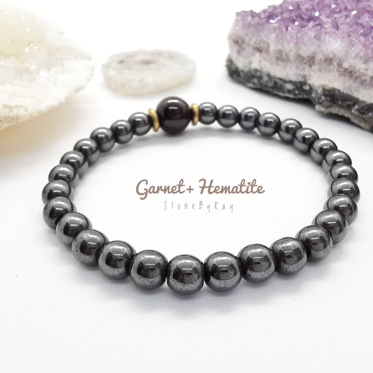 สร้อยข้อมือหินเฮมาไทต์กับโกเมน Hematite+Garnet