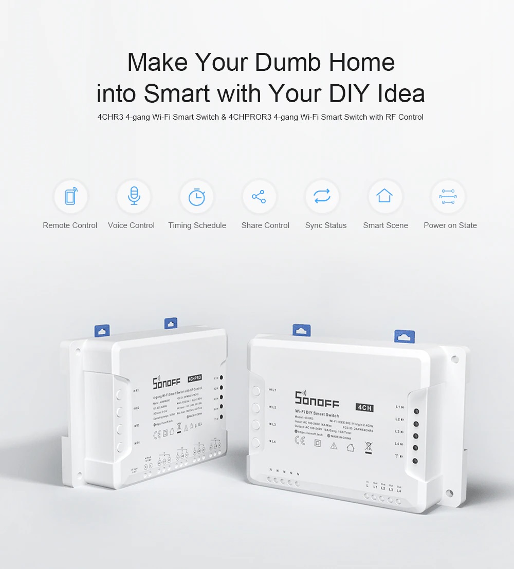 SONOFF 4CH PRO R3 / 4CH R3 4 ช่อง อัจฉริยะไร้สายโมดูลสวิทช์