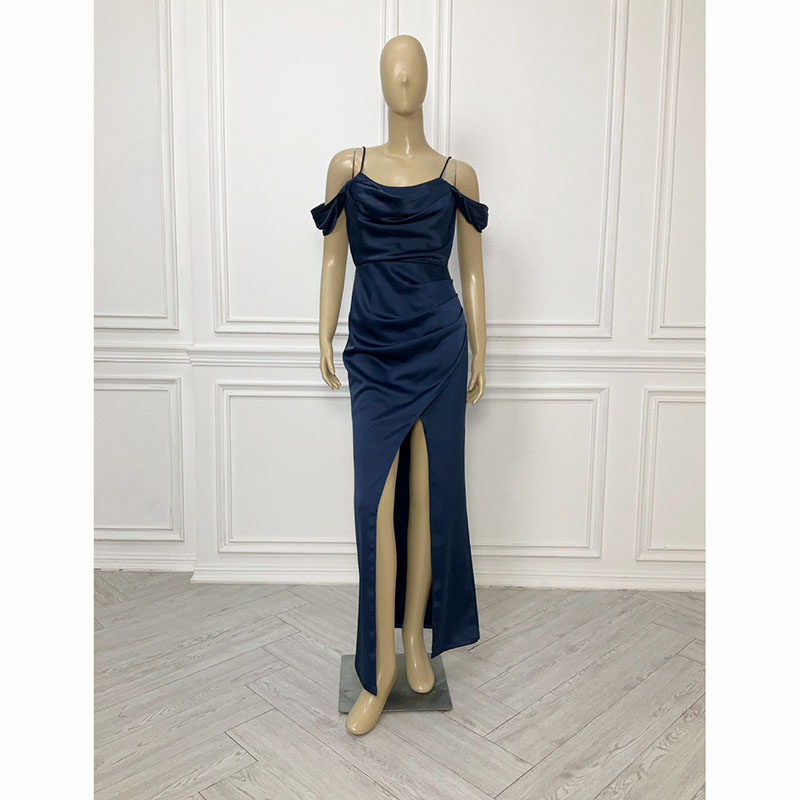 kudapy เดรสยาวเปิดไหล่ใส่ออกงาน สีชมพู/สีกรม/สีน้ำตาลอิฐ/สีแดงเลือดหมู ซับในทั้งชุด ผ้าเครปซาตินเนื้อดี