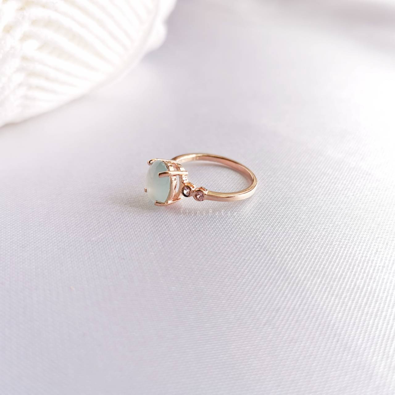 แหวนเงินชุบพิ้งโกลด์พลอยอความารีน+พิ้งแซฟไฟร์ Aquamarine+Pink Sapphire