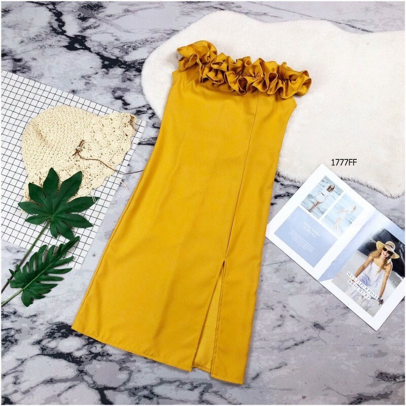 kudapy เดรสปาดไหล่ ระบายรอบน่ารัก แอบเซ็กซี่ งานมีซิปซ่อนหลัง ตีเกล็ดหน้าหลัง เอวไม่สม็อค ทรงเข้ารูป