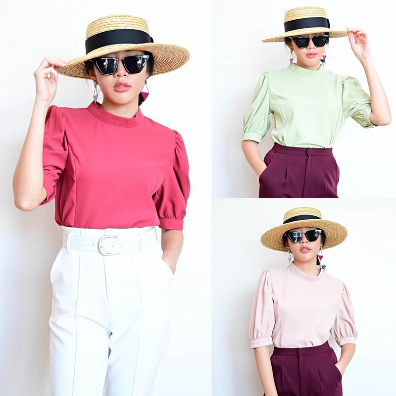 kudapy เสื้อผ้าพื้นเนื้อทรายสีแดง/สีเขียว/สีชมพูกะปิ คุณภาพขึ้นห้าง ออกแบบน่ารักด้วยงานกระดุมหลัง เพิ่มความน่ารักด้วยแขนตุ๊กตา