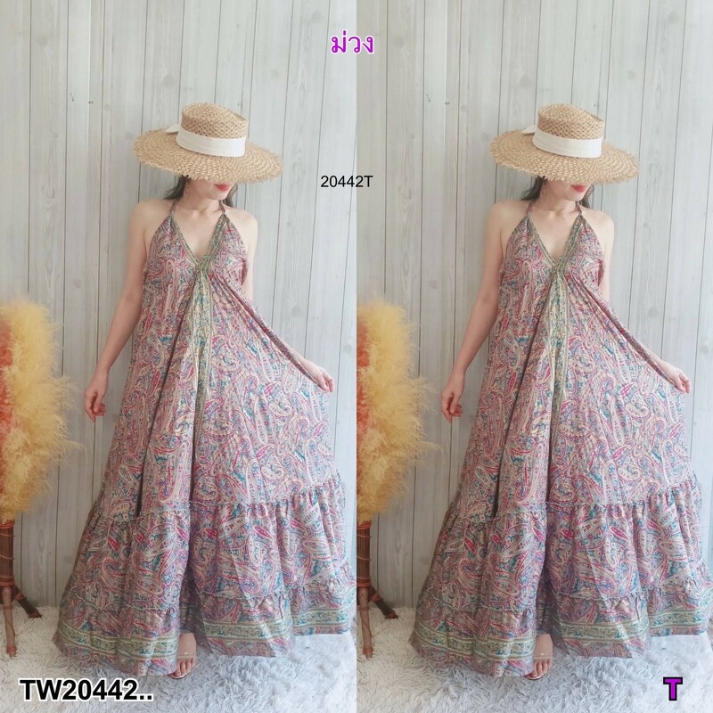 kudapy เดรสายเดี่ยวคู่ มีสายรูดผูกเอวปรับเข้ารูป เนื้อผ้าไหมอินเดียพิมพ์ทอง งานชิว ใส่สบาย ลุคเหมาะกับหน้าร้อนซัมเมอร์