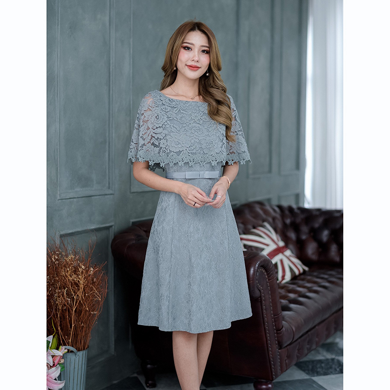 kudapy เดรสสั้นสีทูโทน/ชมพู/น้ำตาล/ทอง/เทา ผ้าลูกไม้อัดกาว ทรงจะสวยได้รูปไม่นิ่มไม่ย้วยจนเกินไป ด้วยผ้าลูกไม้คลุมไหล่