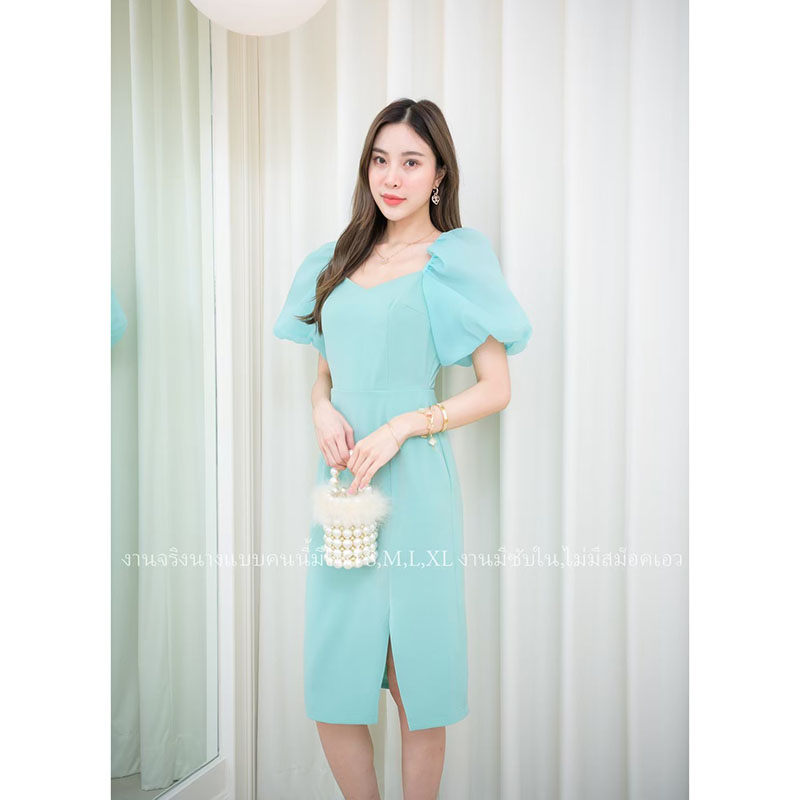 kudapy เดรสสั้นสีมิ้น/สีขาว/สีชมพู ทรงเอแต่งแขนพองตุ๊กตา งานน่ารักๆ เรียบหรู ใส่ออกงาน ใส่ทำงาน รุ่นนี้ตอบโจทย์สุดๆ