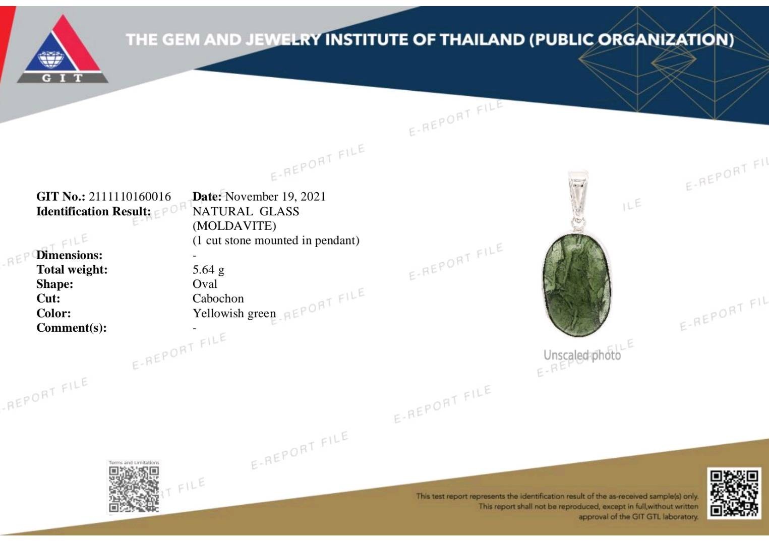 สร้อยคอเงินจี้สะเก็ดดาวโมดาไวท์(Moldavite)
