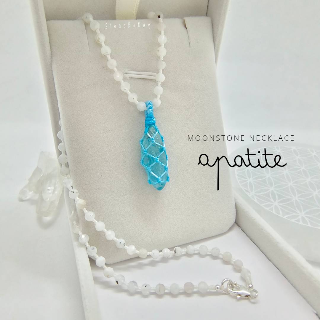 สร้อยคอหินมูนสโตนจี้หินอพาไทต์ Moonstone+Apatite