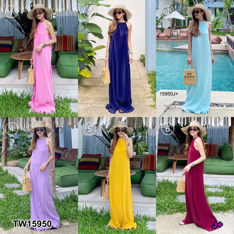 kudapy ดรสยาวสายเดี่ยวสีชมพู ฟ้า กรมท่า ( ปรับสายได้ ) เนื้อผ้าอัดพลีท ยาวมากและขยายได้ใหญ่มากแม่ เหมาะกับสาวๆทุกไซส์เลยจ้า