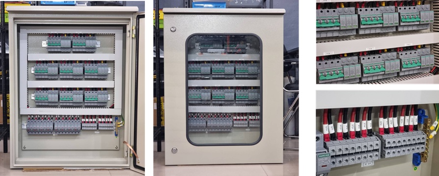 ตู้ดีซีคอมบายเนอร์ 8 สตริงสำหรับระบบโซล่าเซลล์เบรกเกอร์ซํนทรี 1000V DC combiner box 8string Ongrid, Hybrid, Offgrid system (ตู้กระจกสองชั้นกันน้ำแบบมีหลังคา IP45)