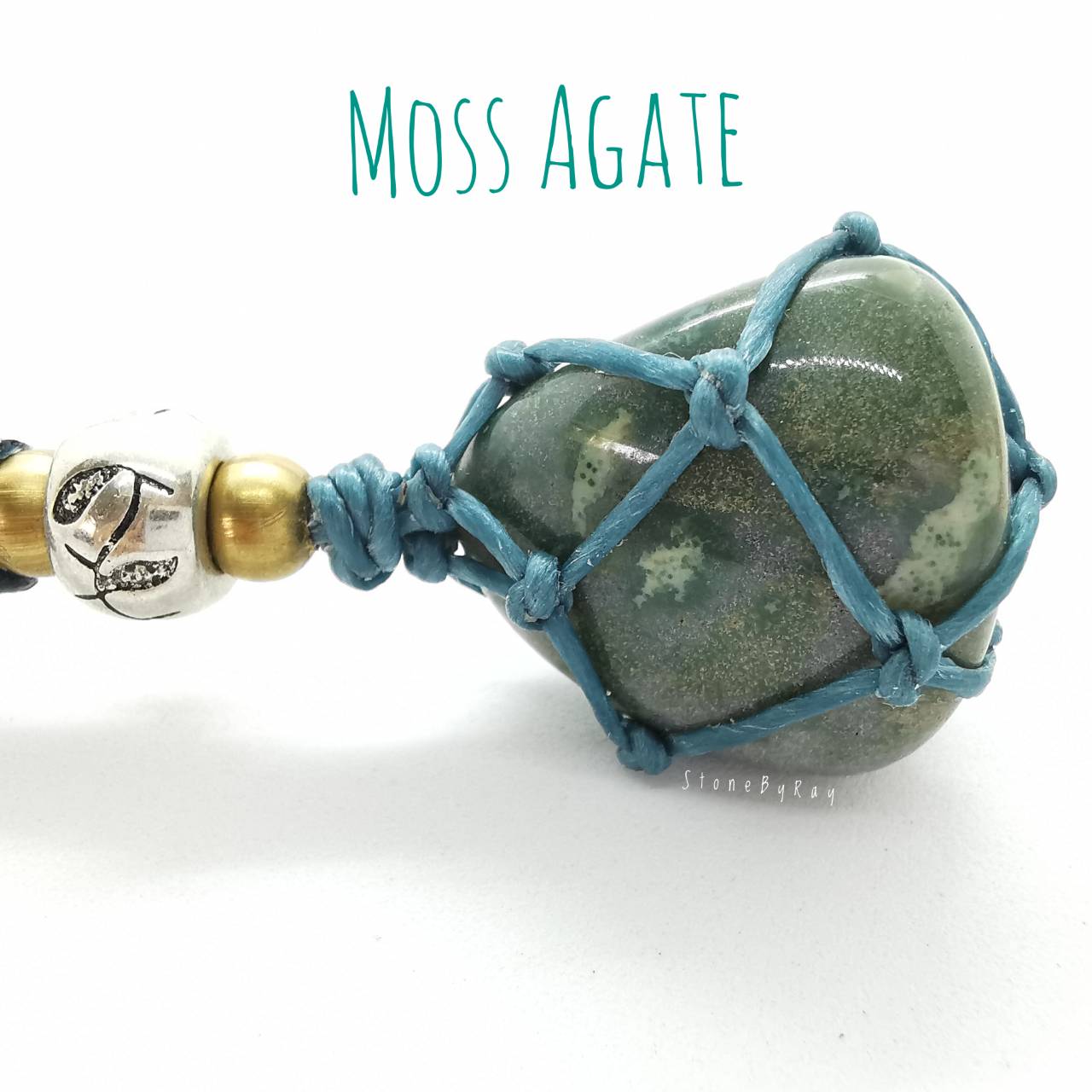 พวงกุญแจเชือกถักหินมอสอาเกต Moss Agate