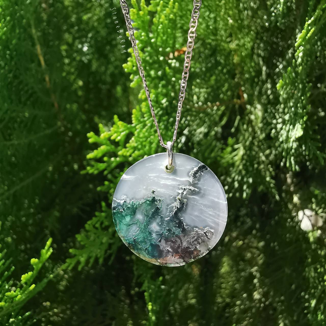 สร้อยคอเงินจี้หินมอสอาเกต Moss Agate