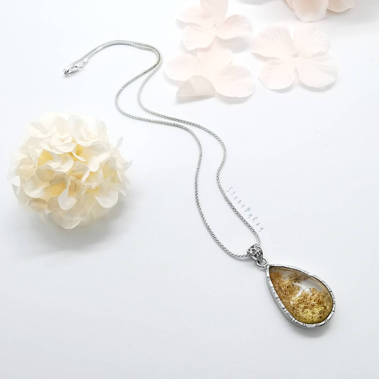 สร้อยคอเงินจี้หินโป่งข่าม Lodolite Quartz