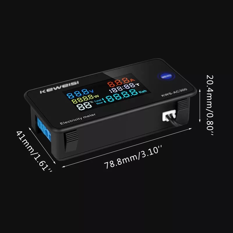 KEWEISI,KWS-AC300 Digital Voltmeter AC 50-300V Voltage 45-65Hz Power Energy Meter LED Wattmeter เครื่องมือวัด กำลังงาน กระแส แรงดัน สำหรับไฟฟ้ากระแสสลับ พร้อมเซนเซอร์วัดอุณหภูมิ