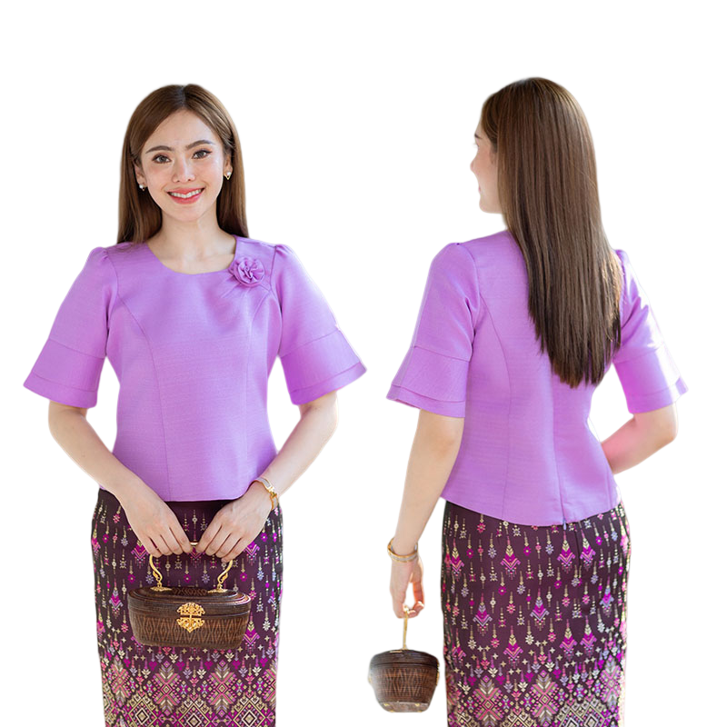 kudapy เสื้อออกงานสีขาว/สีม่วง/สีส้ม/สีฟ้า งานผ้าไหมฝรั่งเศสสีพื้น อัดกาวให้ทั้งตัว ทรงสวยตามแบบ การตัดเย็บเนียบ ทรงสวย ใส่สวยทุกรูปร่าง