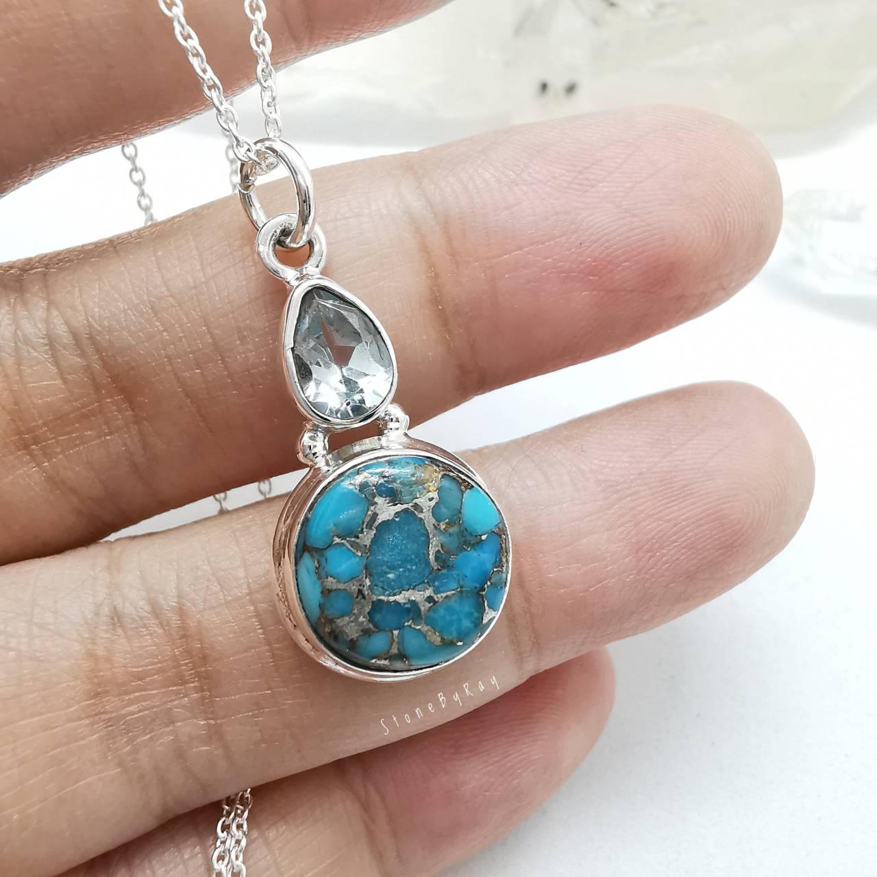 สร้อยคอเงินจี้หินเทอร์ควอยส์กับโทพาส Turquoise+Topaz