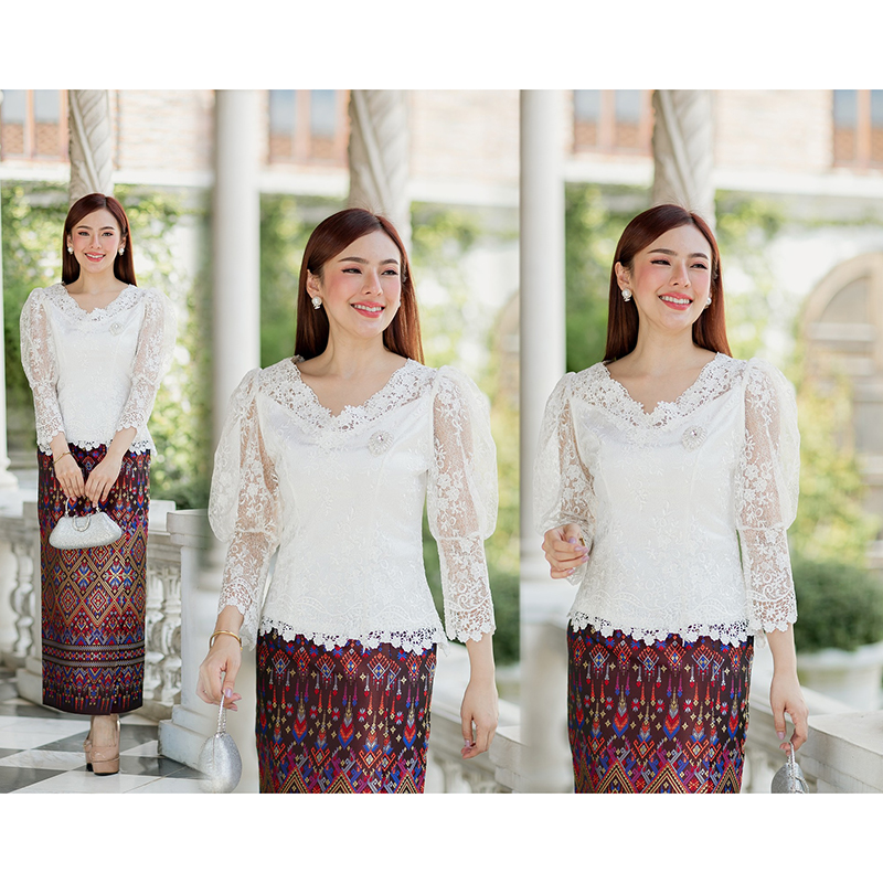 kudapy (เฉพาะเสื้อ) เสื้อลูกไม้สีเขียว/สีขาว ตัวเสื้อใช้ผ้าลูกไม้ใยบวบเนื้อดีลายลูกไม้แน่นทั้งตัว ตัวเสื้อมาพร้อมซับในเนื้อดีในตัว