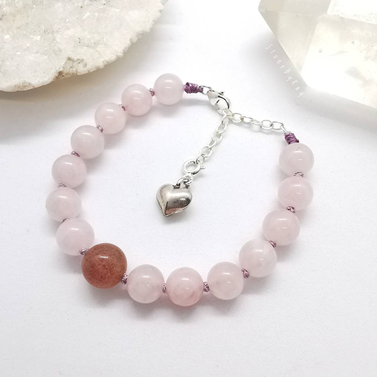 สร้อยข้อหินสตอเบอร์รี่ควอตซ์+โรสควอตซ์ Strawberry Quartz+Rose Quartz