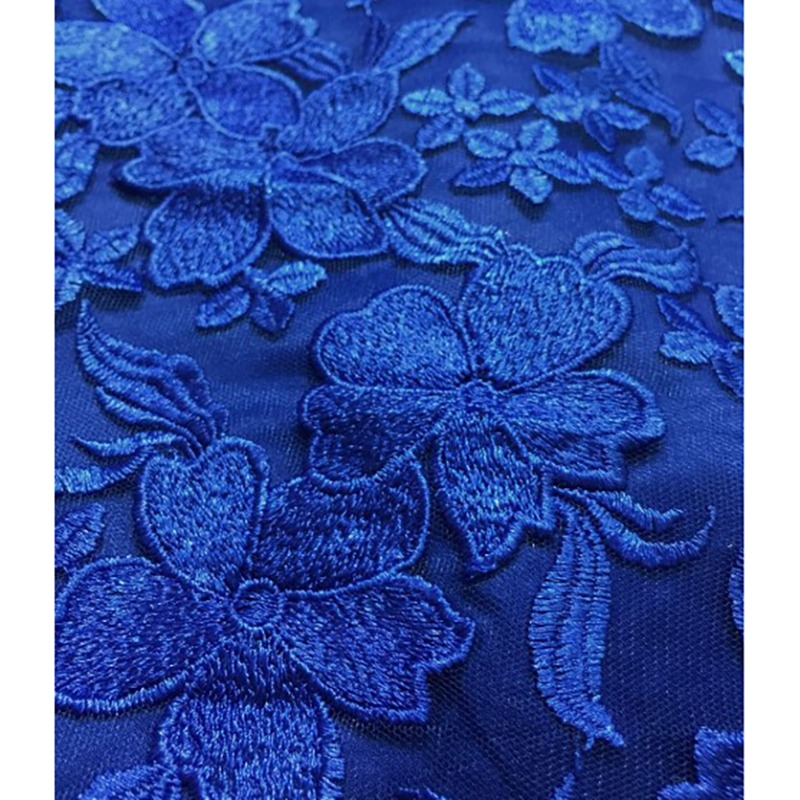 kudapy เดรสสั้นสีน้ำเงิน ลูกไม้ แขนสามส่วน ไหล่ผ้าชีฟอง ผ้าลูกไม้ปักลายดอกไม้สวยมากค่ะ