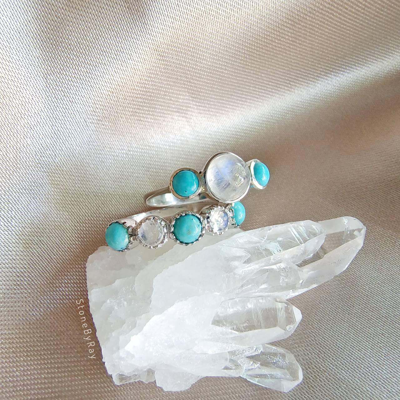 แหวนเงินหินมูนสโตนเทอร์ควอยส์ Moonstone+Turquoise