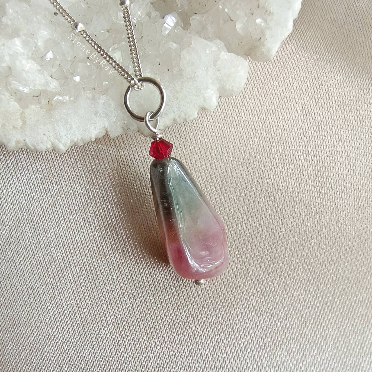 สร้อยคอเงินจี้หินทัวร์มาลีน Tourmaline