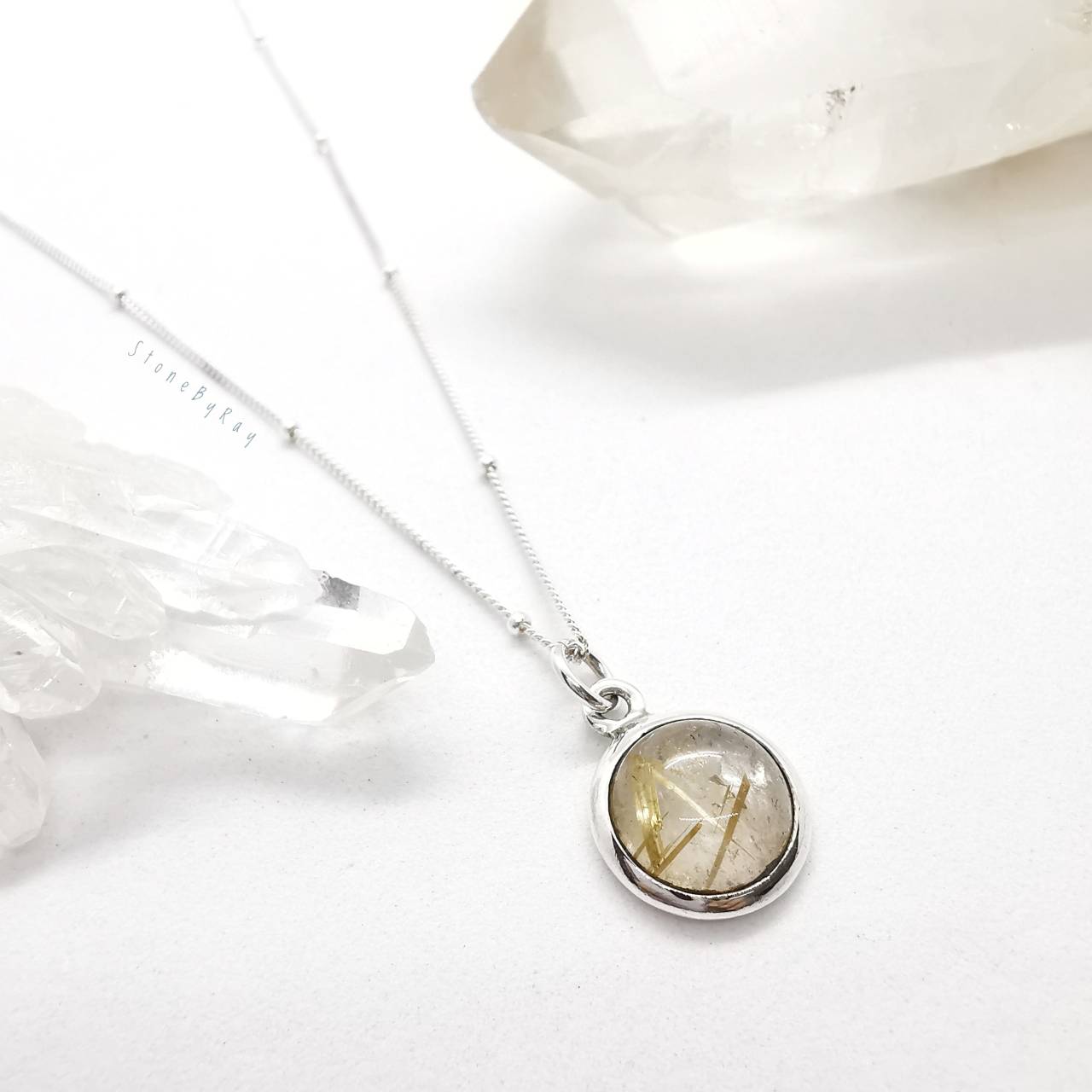 สร้อยคอเงินจี้เงินหินไหมทอง Rutilated Quartz