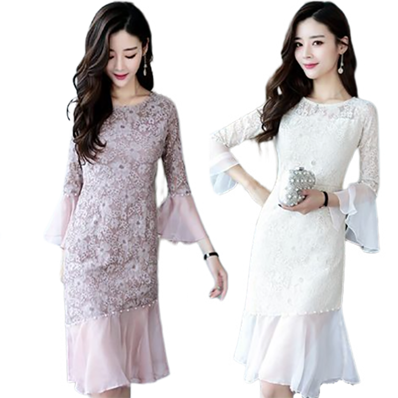 kudapy เดรสสั้นสีครีมเบจ/สีชมพูม่วง ผ้าลูกไม้ เข้ารูป แนวเรียบหรู สวยหวาน ดูดี ใส่ไปงานแต่งงานเช้า ใส่ออกงาน